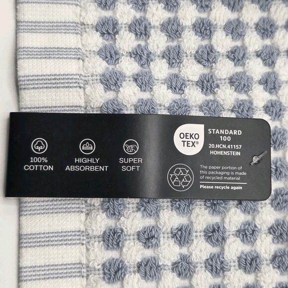 DKNY 8pc Cotton Towel Set‎ 2 Bath 4 Wash 2 Hand  Blue And White Monet Tile - Picture 6 of 14